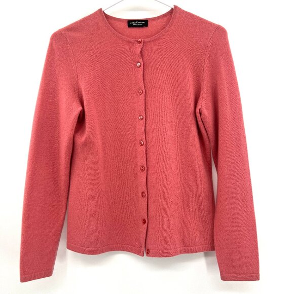 Lord & Taylor 100% Cashmere Salmon Button Front Cardigan Women's Small - Picture 1 of 3
